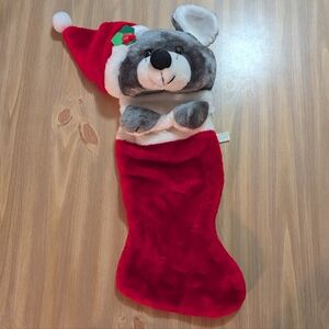 Plush Gray Mouse Christmas Stocking Vintage
